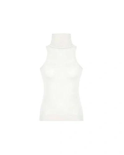 Theo The Label Nomia Sheer Knit Sleeveless Turtleneck In White