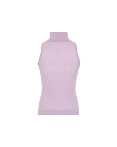 Theo The Label Nomia Sheer Knit Sleeveless Turtleneck In Pink
