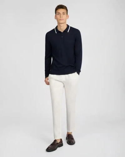 Onia Extra Fine Merino Wool Long Sleeve Polo In Black