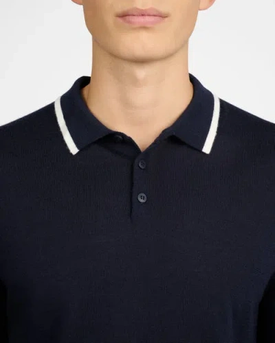 Onia Extra Fine Merino Wool Long Sleeve Polo In Black