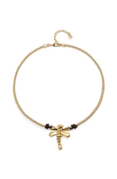 Unode50 Short Pendant Necklace With Dragonfly In Gold