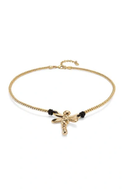 Unode50 Short Pendant Necklace With Dragonfly In Gold