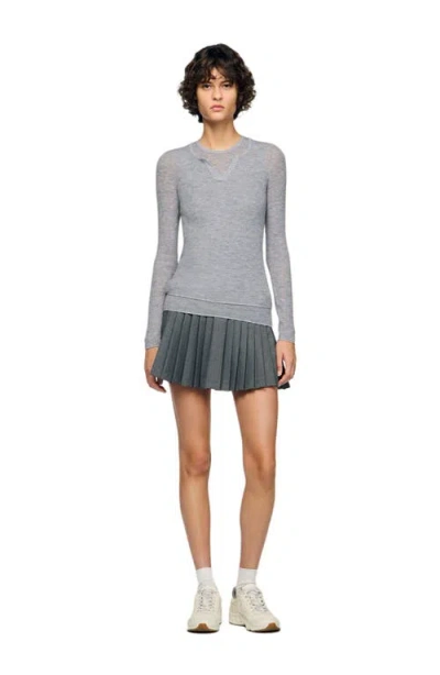 Sandro Wool Layered Effect Sweater In Gray