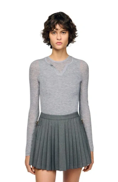 Sandro Wool Layered Effect Sweater In Gray