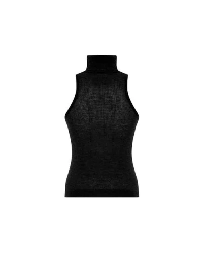 Theo The Label Nomia Sheer Knit Sleeveless Turtleneck In Black