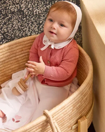 Minimoi Heart Pattern Cotton Cardigan Sweater In Pink