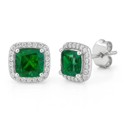 Donatello Gian Sterling Silver Green Emerald Halo Earrings In Green