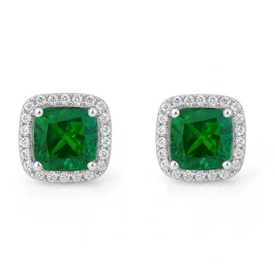 Donatello Gian Sterling Silver Green Emerald Halo Earrings In Green