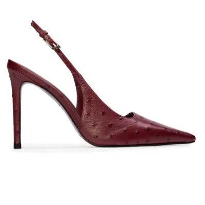 Black Suede Studio Lainey 100 Ostrich Pump In Burgundy