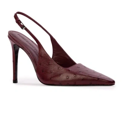 Black Suede Studio Lainey 100 Ostrich Pump In Burgundy