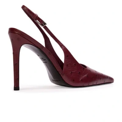 Black Suede Studio Lainey 100 Ostrich Pump In Burgundy