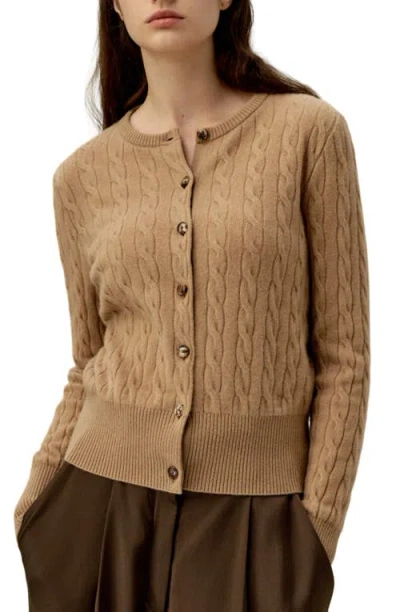 Lilysilk Cable-knit Cashmere Crewneck Cardigan In Animal Print