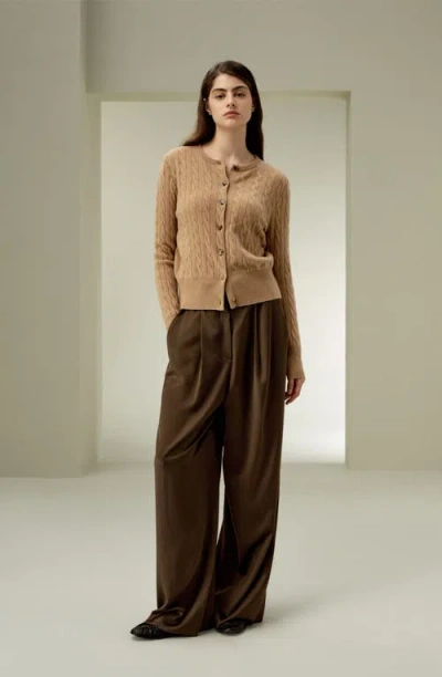 Lilysilk Cable-knit Cashmere Crewneck Cardigan In Animal Print