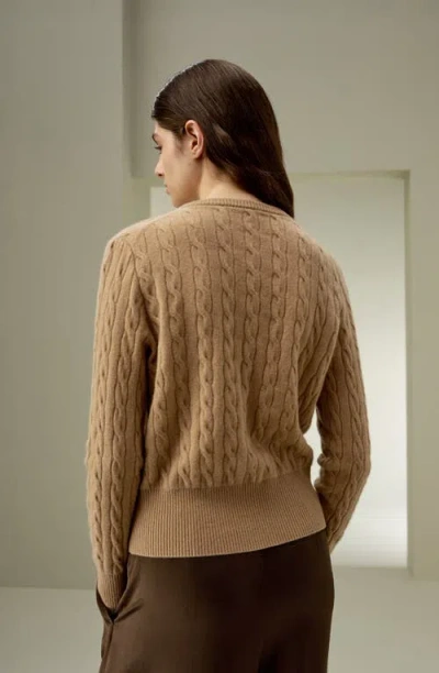 Lilysilk Cable-knit Cashmere Crewneck Cardigan In Animal Print