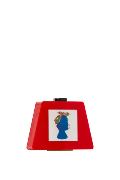 Larallan Babi Acrylic Triangular Box Clutch W/strap In Red