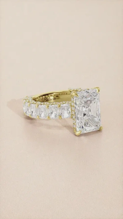 Balacia Radiant Cut Iced Out Engagement Ring With Radiant Cut Side Diamonds In Gold