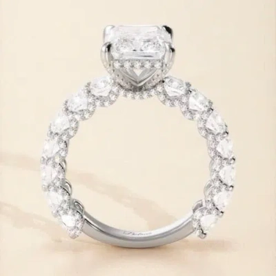 Balacia Radiant Cut Iced Out Engagement Ring With Radiant Cut Side Diamonds In Gold