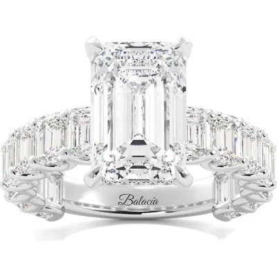 Balacia Emerald Cut Engagement Ring With Emerald Cut Side Diamonds In Silver