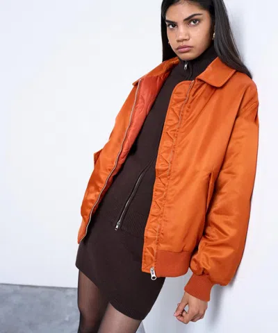 Topshop Nylon Bomber Jacket In Orange