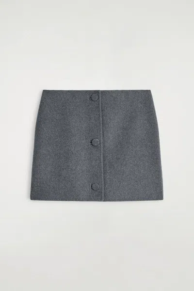 Cos Buttoned Double-faced Wool Mini Skirt In Gray