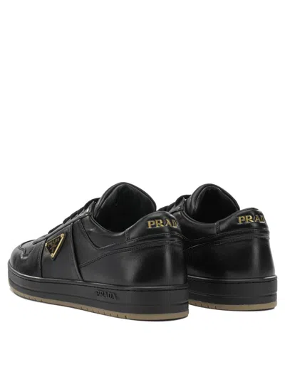 Prada Enamel-triangle Leather Sneakers In Black