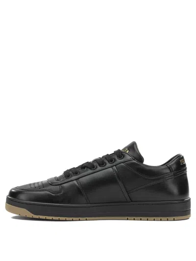 Prada Enamel-triangle Leather Sneakers In Black