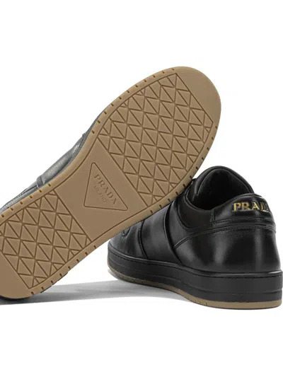 Prada Enamel-triangle Leather Sneakers In Black