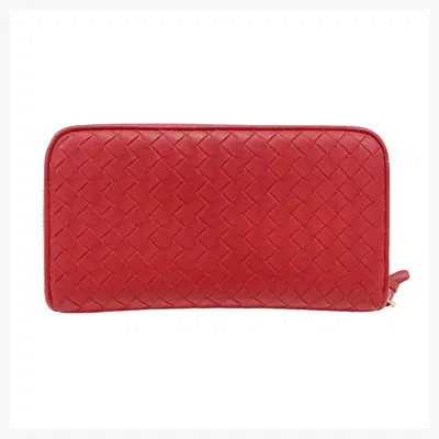 Pre-owned Bottega Veneta Red Color Intrecciato Long Wallet (bi-fold) ()
