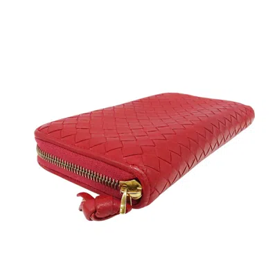 Pre-owned Bottega Veneta Red Color Intrecciato Long Wallet (bi-fold) ()