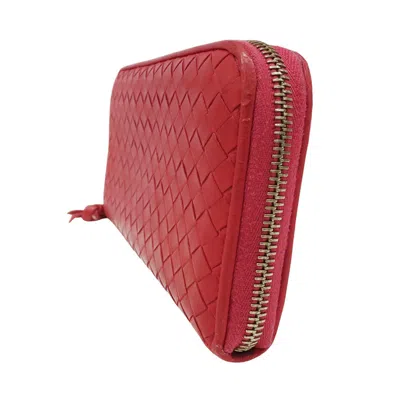 Pre-owned Bottega Veneta Red Color Intrecciato Long Wallet (bi-fold) ()
