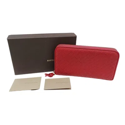 Pre-owned Bottega Veneta Red Color Intrecciato Long Wallet (bi-fold) ()
