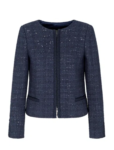 Emporio Armani Lurex Tweed Zip-up Jacket With Micro Sequins In Blue