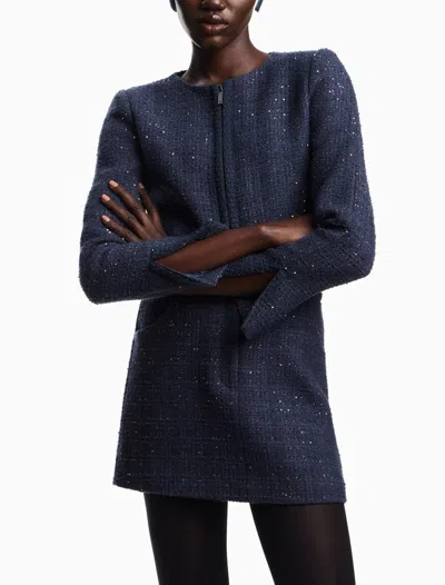 Emporio Armani Lurex Tweed Zip-up Jacket With Micro Sequins In Blue