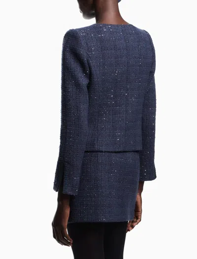 Emporio Armani Lurex Tweed Zip-up Jacket With Micro Sequins In Blue