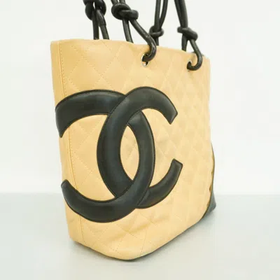 Pre-owned Chanel Beige Black Leather Tote Bag () In Multi