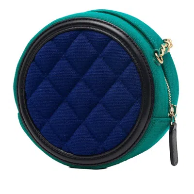 Pre-owned Chanel Black Blue Green Cotton Leather Shoulder Bag ()