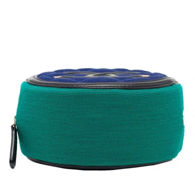 Pre-owned Chanel Black Blue Green Cotton Leather Shoulder Bag ()