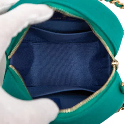 Pre-owned Chanel Black Blue Green Cotton Leather Shoulder Bag ()