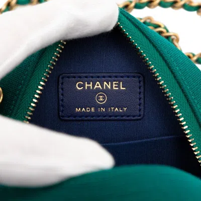 Pre-owned Chanel Black Blue Green Cotton Leather Shoulder Bag ()