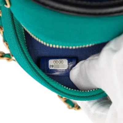 Pre-owned Chanel Black Blue Green Cotton Leather Shoulder Bag ()