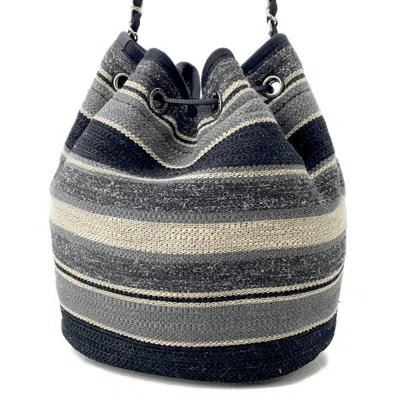 Pre-owned Chanel Black Gray White Canvas Shoulder Bag ()