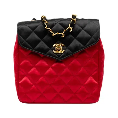 Pre-owned Chanel Black Red Color Silk Satin Shoulder Bag () In Multi