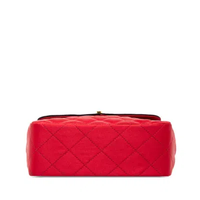 Pre-owned Chanel Black Red Color Silk Satin Shoulder Bag () In Multi