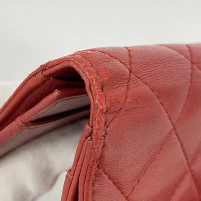 Pre-owned Chanel Red Color Leather Long Wallet (bi-fold) ()