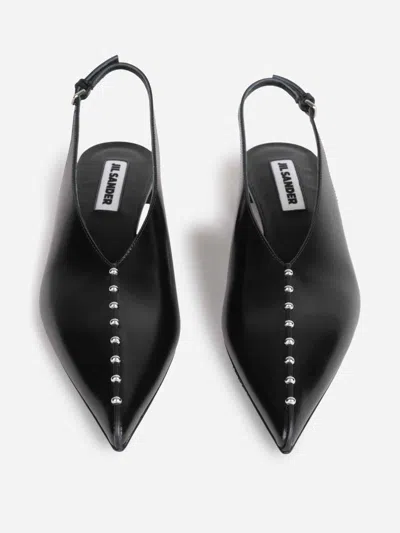 Jil Sander Slingback Spazzolato Leather In Black