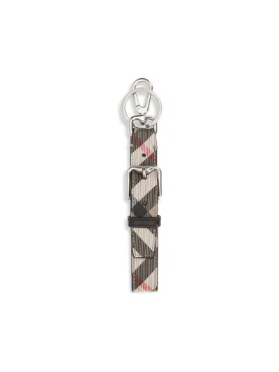 Burberry Beige Calf Leather Bos Taurus Keychain In Metallic