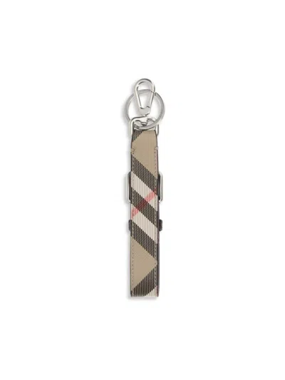 Burberry Beige Calf Leather Bos Taurus Keychain In Metallic