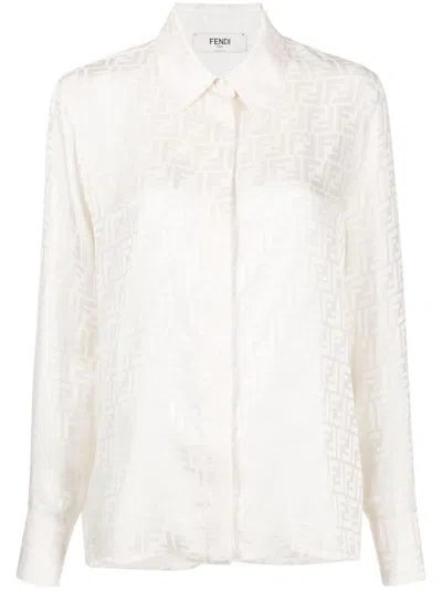Fendi Women Ff Silk Shirt In Sand