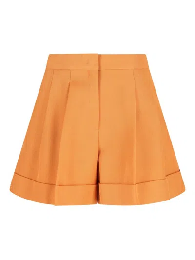 Fendi Wool Tailored Shorts Pleated Pockets Belt Loops In Orange