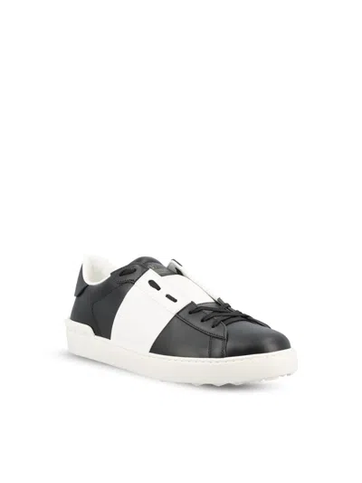 Valentino Garavani Black Leather Open Sneakers With White Band In Multi